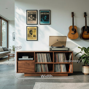 Elegant Vinyl Record Cabinet With Open Compartments For Living Room