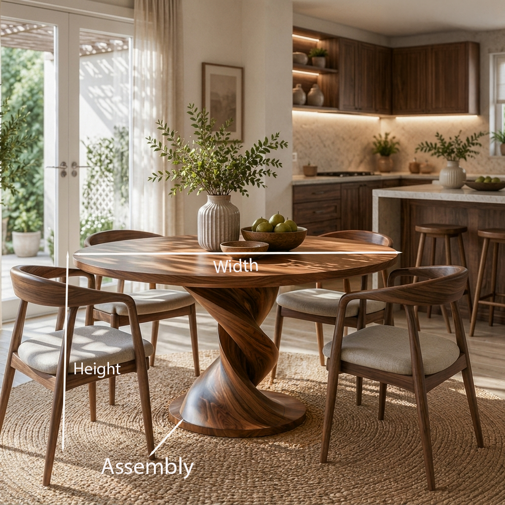 Contemporary Round Dining Table With Twisted Pedestal For Dining Room