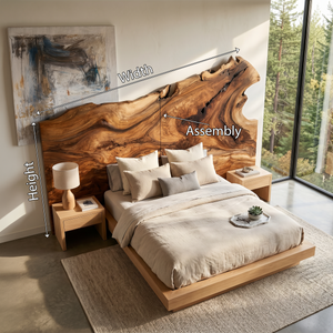 Natural Live Edge Wood Headboard For Contemporary Forest View Bedroom