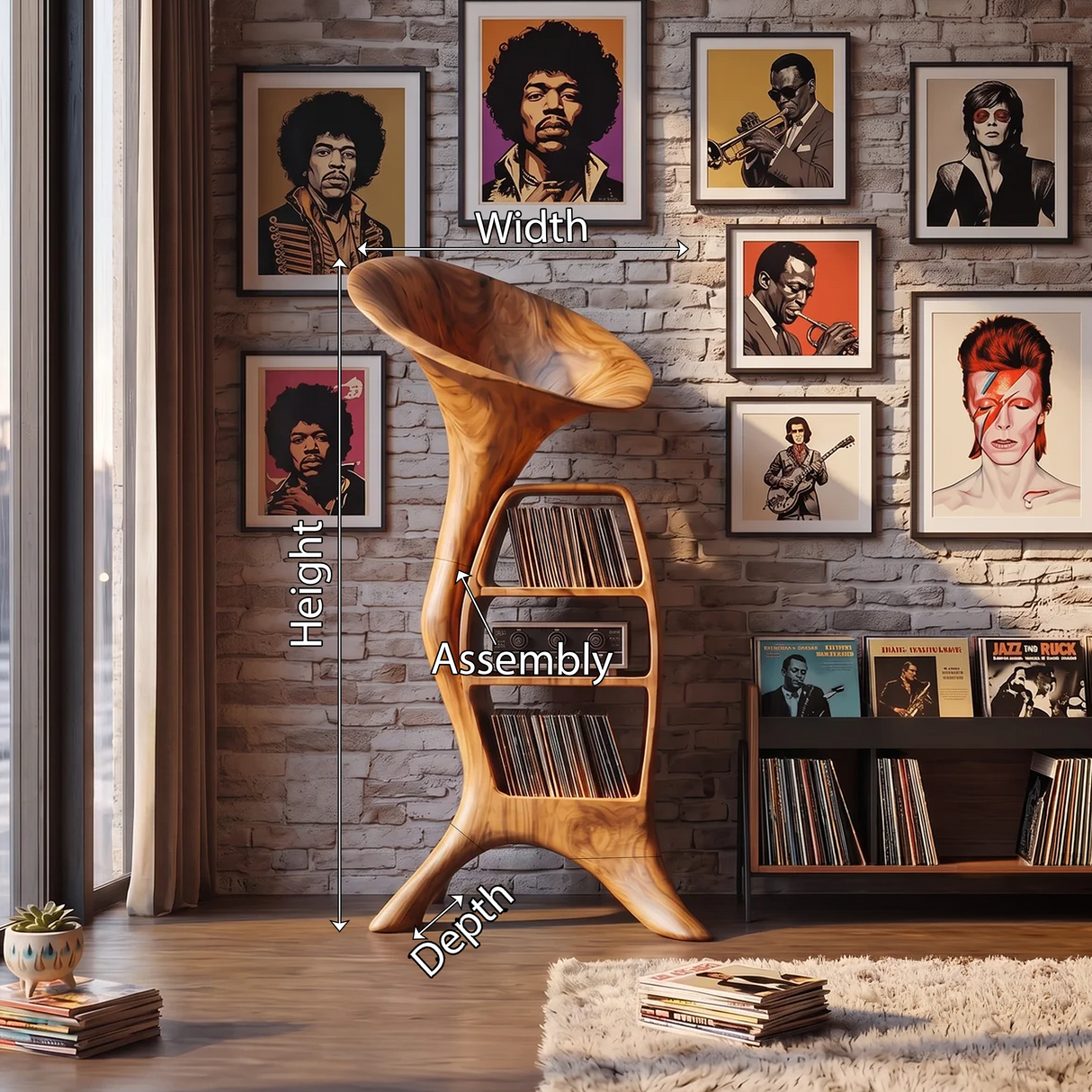 Handcrafted Wood Record Player Stand For Entryway