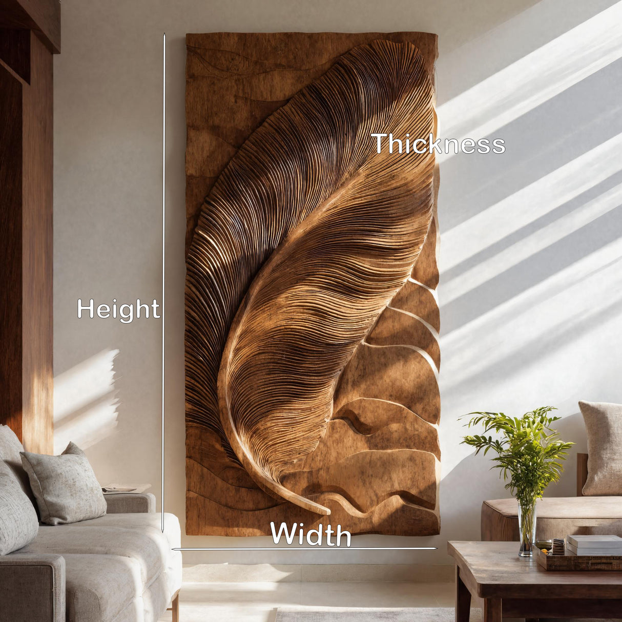 Hand Carved Feather Wall Art For Contemporary Living Room