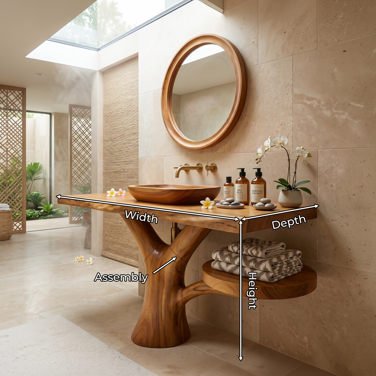 Sculptural Wood Sink Cabinet For Tropical Powder Room