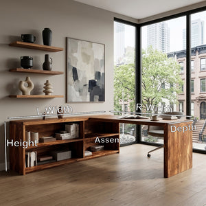 Modern Curved Natural Wood L Desk For Minimalist Office
