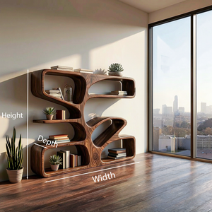 Organic Wooden Bookshelf With Sculpture Form For Home
