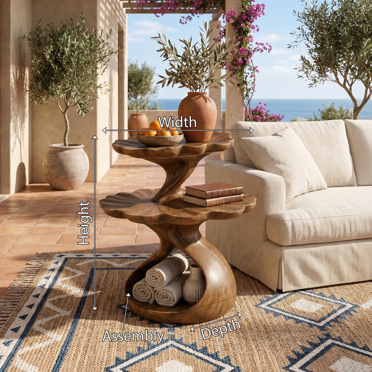 Mediterranean Two Tier Side Table Courtyard Living Room