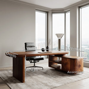 Contemporary Wooden L Desk With Rounded Form For Creative Studio