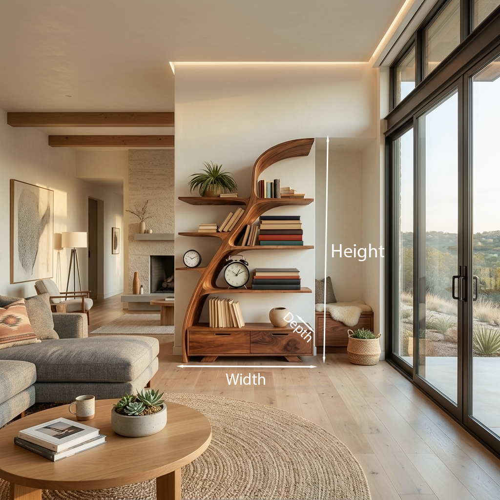 Organic Wooden Bookshelf For Living Area