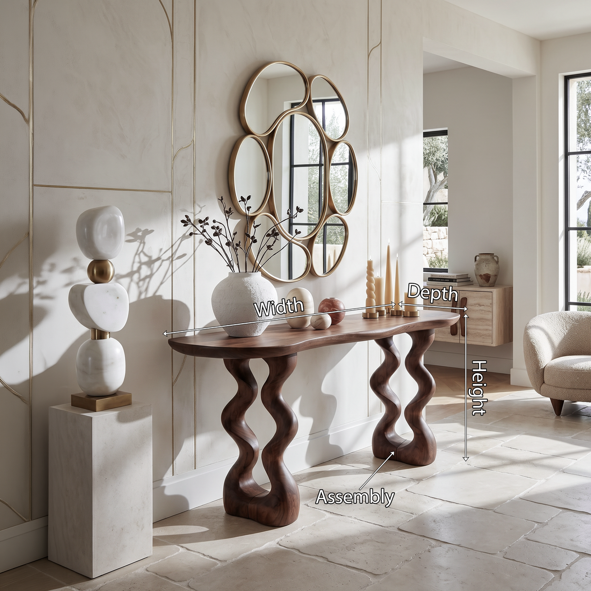 Mid Century Curved Entry Table For Luxury Interior Space