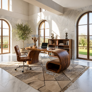 Contemporary Sculpted Desk With Side Shelf For Studio Interior