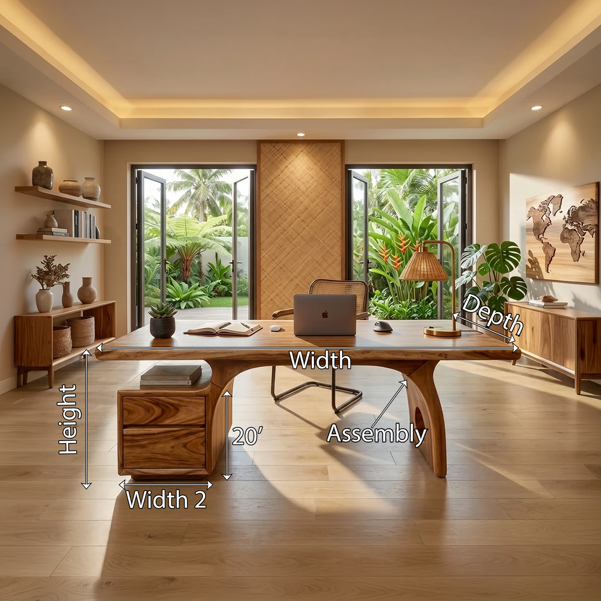 Tropical Work Desk With Storage Drawers For Home Office