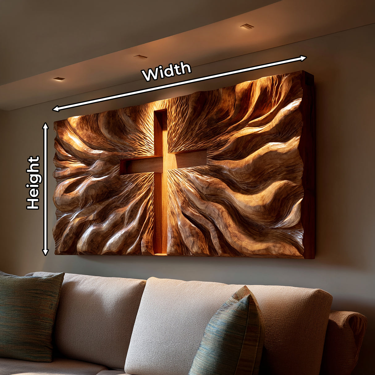 Modern Illuminated Cross Wood Wall Art For Living Room Decor