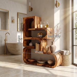 Contemporary Wave Edge Wooden Bookcase In Natural Finish