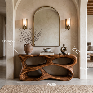 Handcrafted Console Table With Carved Storage Shelves For Contemporary Interior