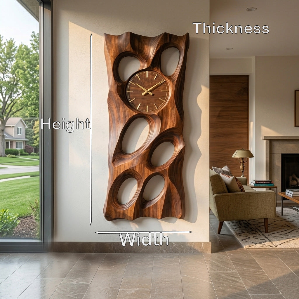 Wooden Wall Clock With Openwork Design For Living Room