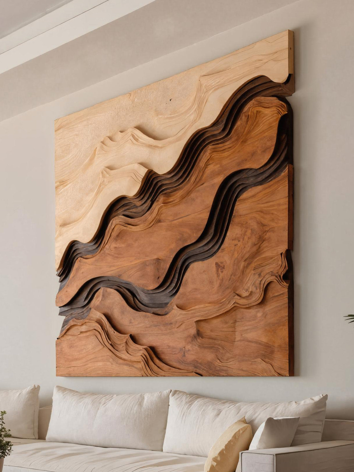 Square Sculptural Wall Art With Layered Wave Pattern For Living Room