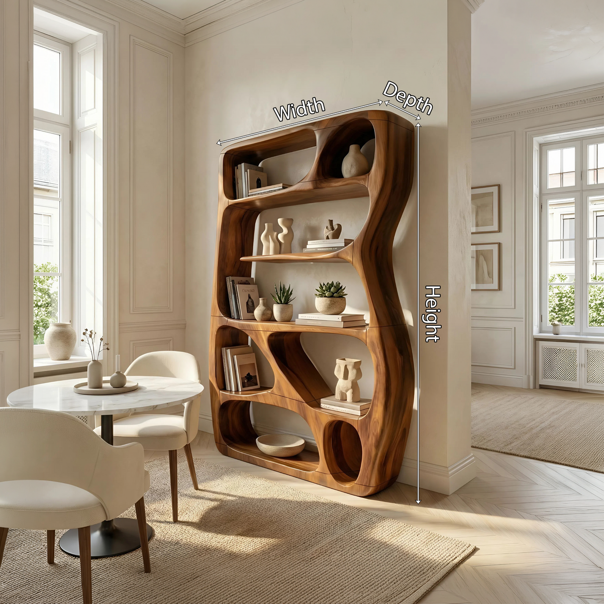 Scandinavian Sculptural Bookshelf Storage Organizer For Living Room