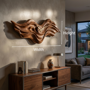 Organic Wood Wall Clock With Wave Sculpture For Living Interior