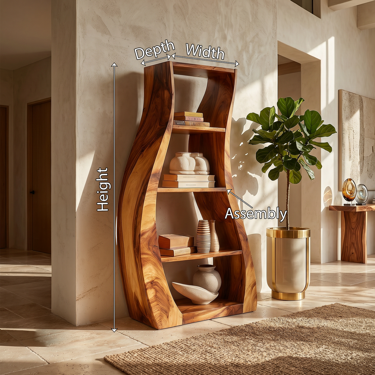 Minimalist Sculpted Wooden Accent Shelf With Flowing Silhouette
