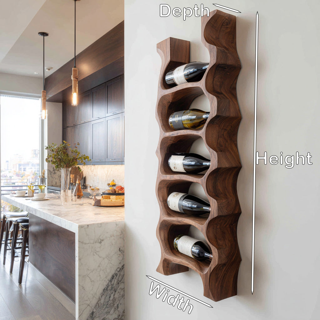 Modern Sculptural Wooden Wine Rack For Kitchen Wall Display