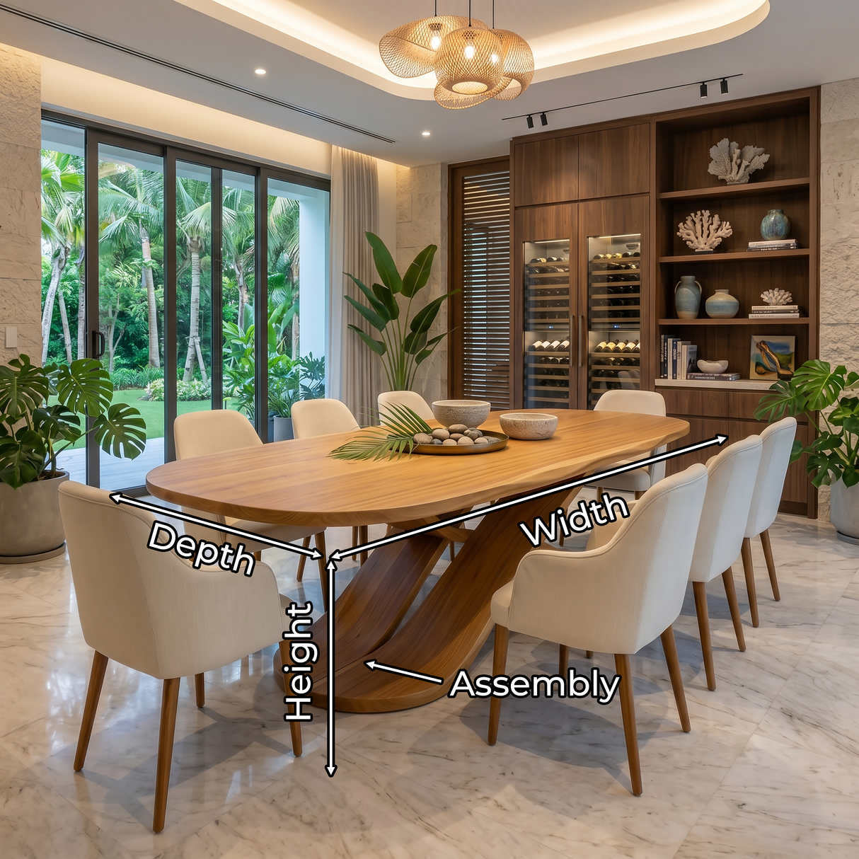 Oval Entertaining Table For Tropical Dining Room