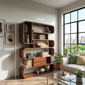 Contemporary Natural Wood Bookshelf With Rounded Form For Home