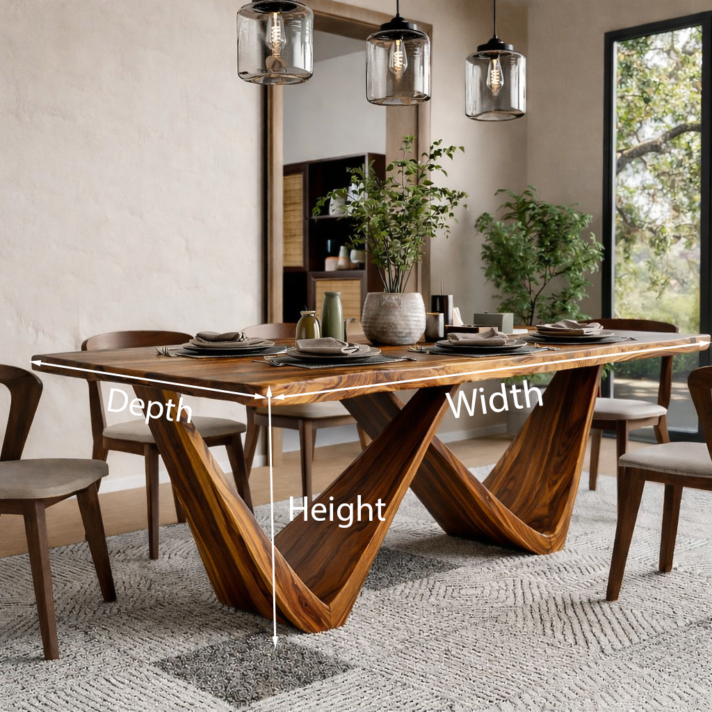 Farmhouse Wooden Dining Table With Statement Base For Interior