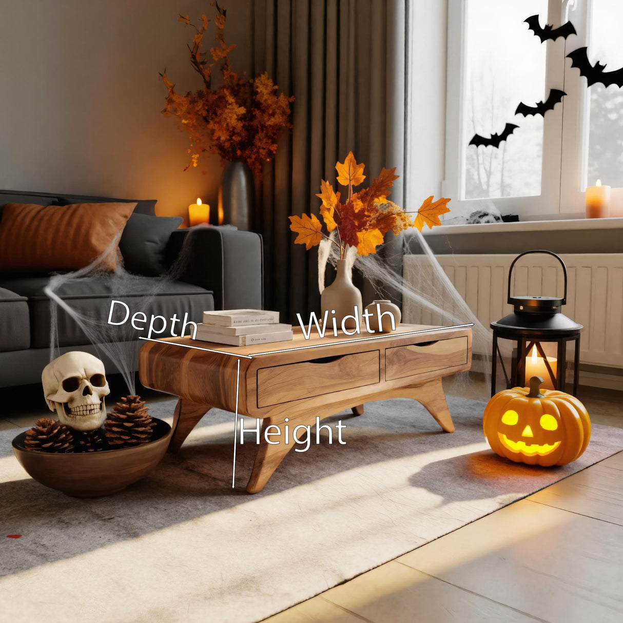 Handmade Halloween Wooden Coffee Table With Drawers For Bedroom Or Living Room