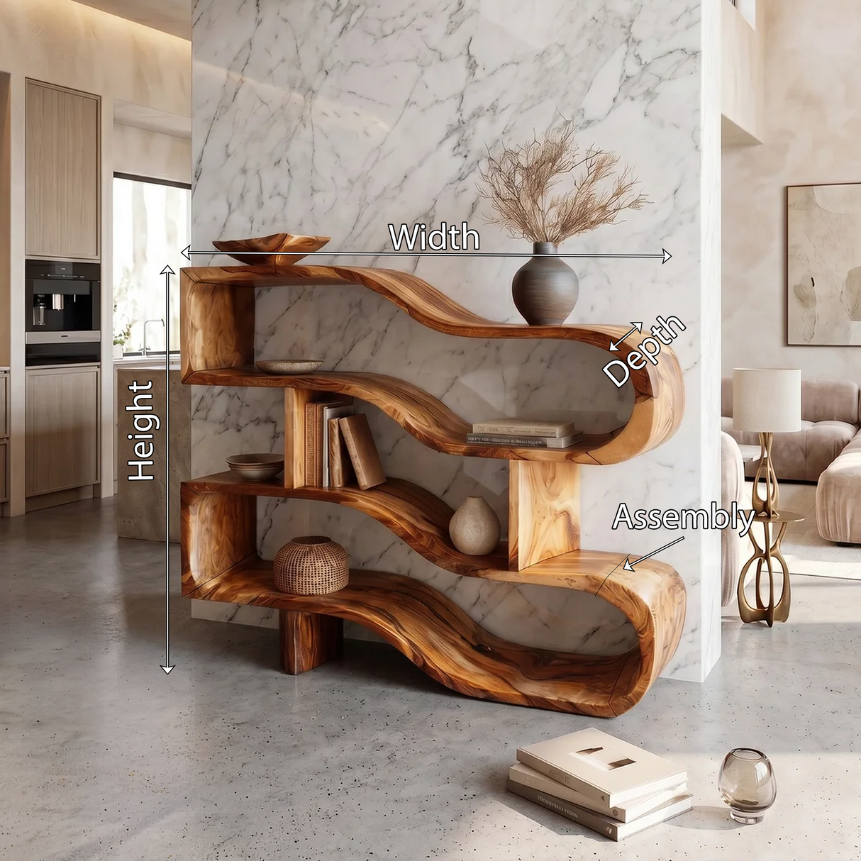Modern Architectural Wooden Display Shelf With Floating Curves
