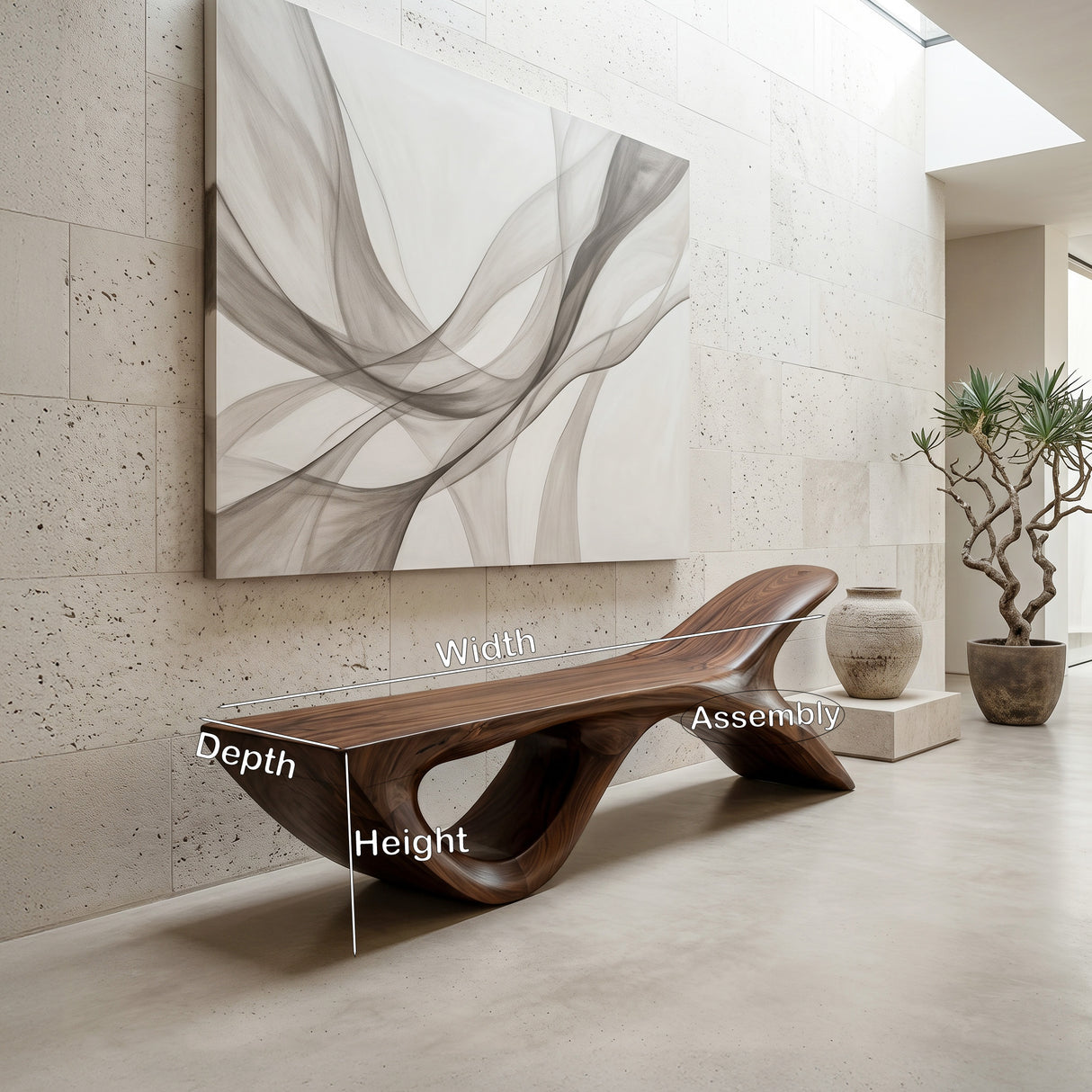 Luxury Wooden Bench With Fish Tail Shape For Living Room