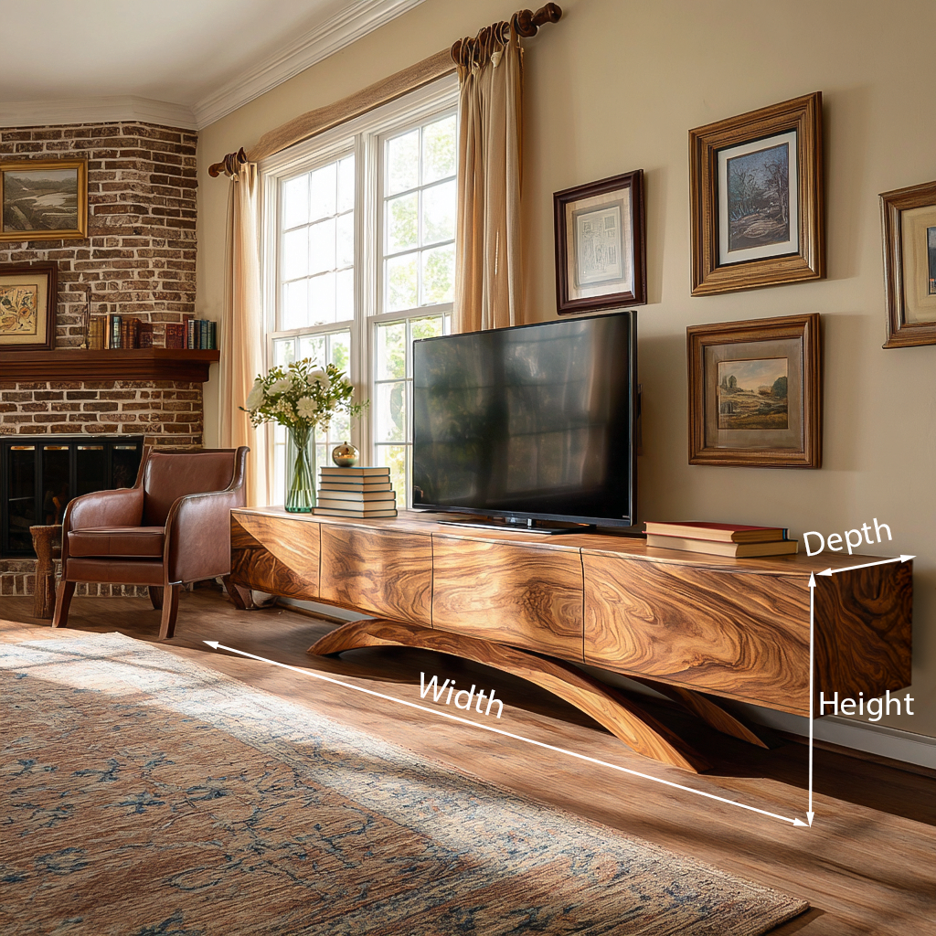 Modern Wooden TV Cabinet With Curved Base For Home Interior
