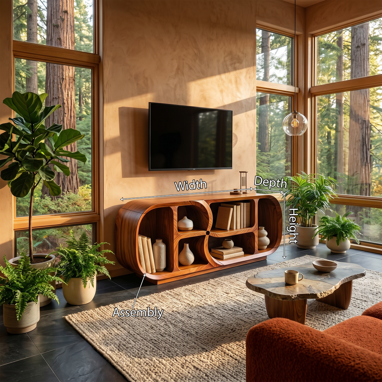 Modern Curved TV Stand For Open Living Interior