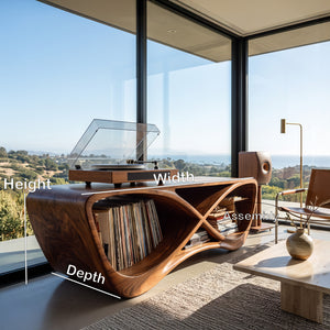 Contemporary Curved Wooden Record Player Console For Living Room