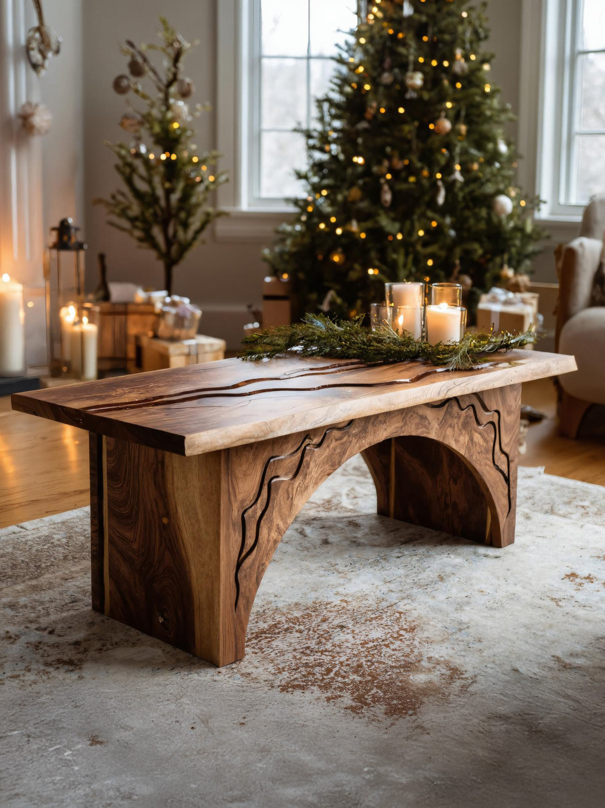 Rectangular Coffee Table With Arched Base For Holiday Decor