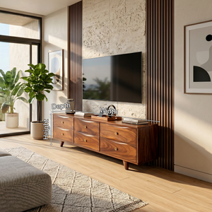Mid Century Curved TV Cabinet For Living Space