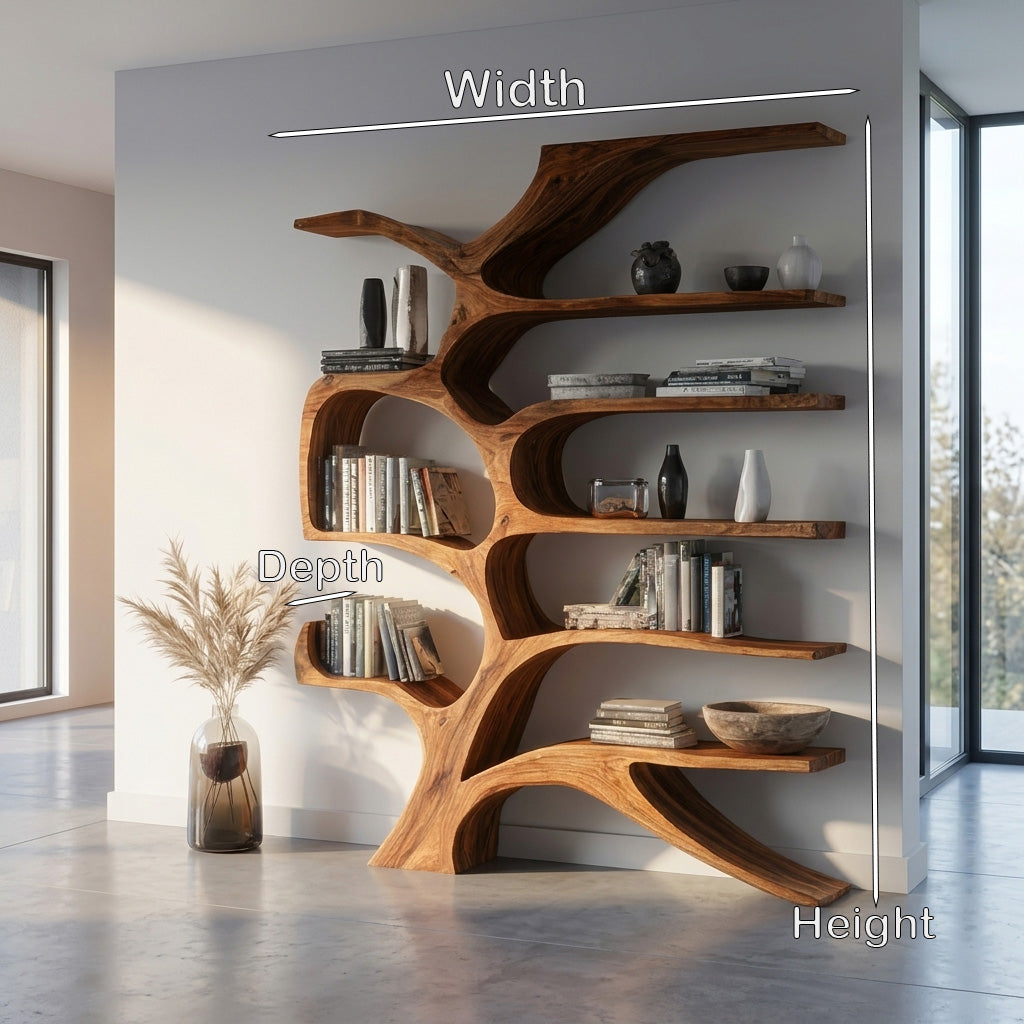 Contemporary Sculpted Wooden Bookshelf For Living Room Decor