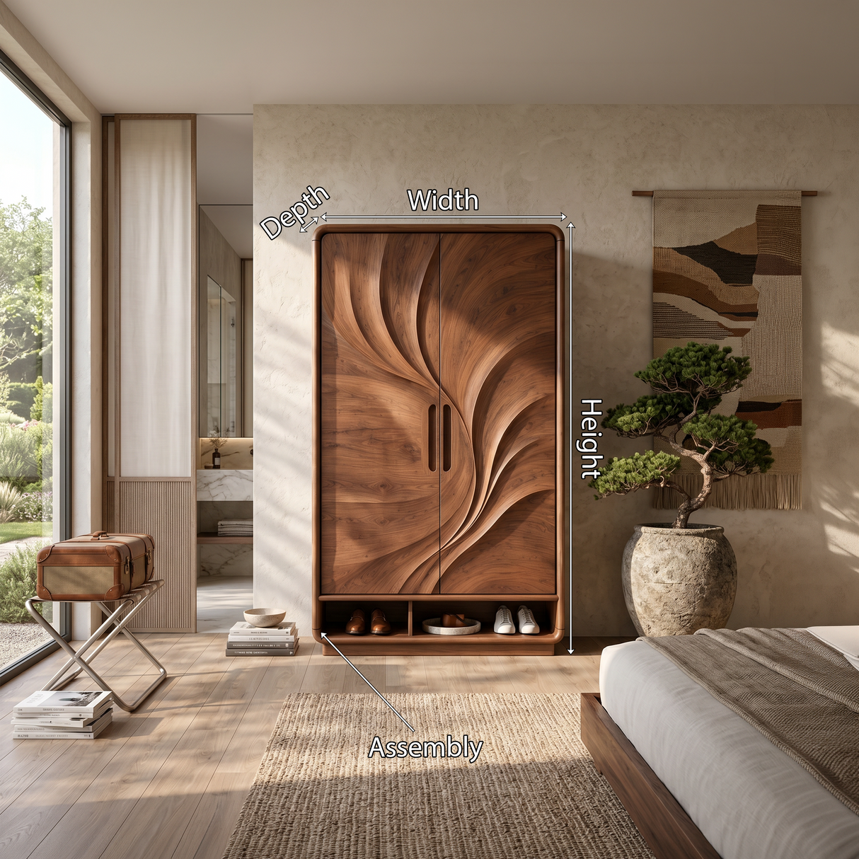 Minimalist Textured Surface Wardrobe For Guest Room Interior
