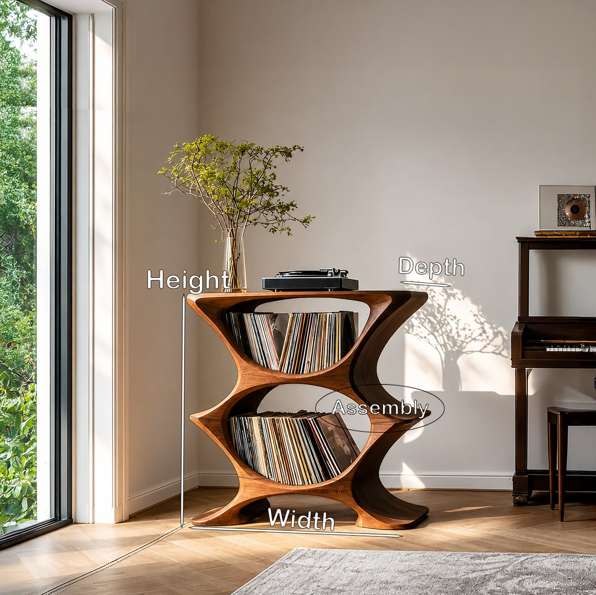 Contemporary Record Player Cabinet With 2-Tier Shelf For Living Room