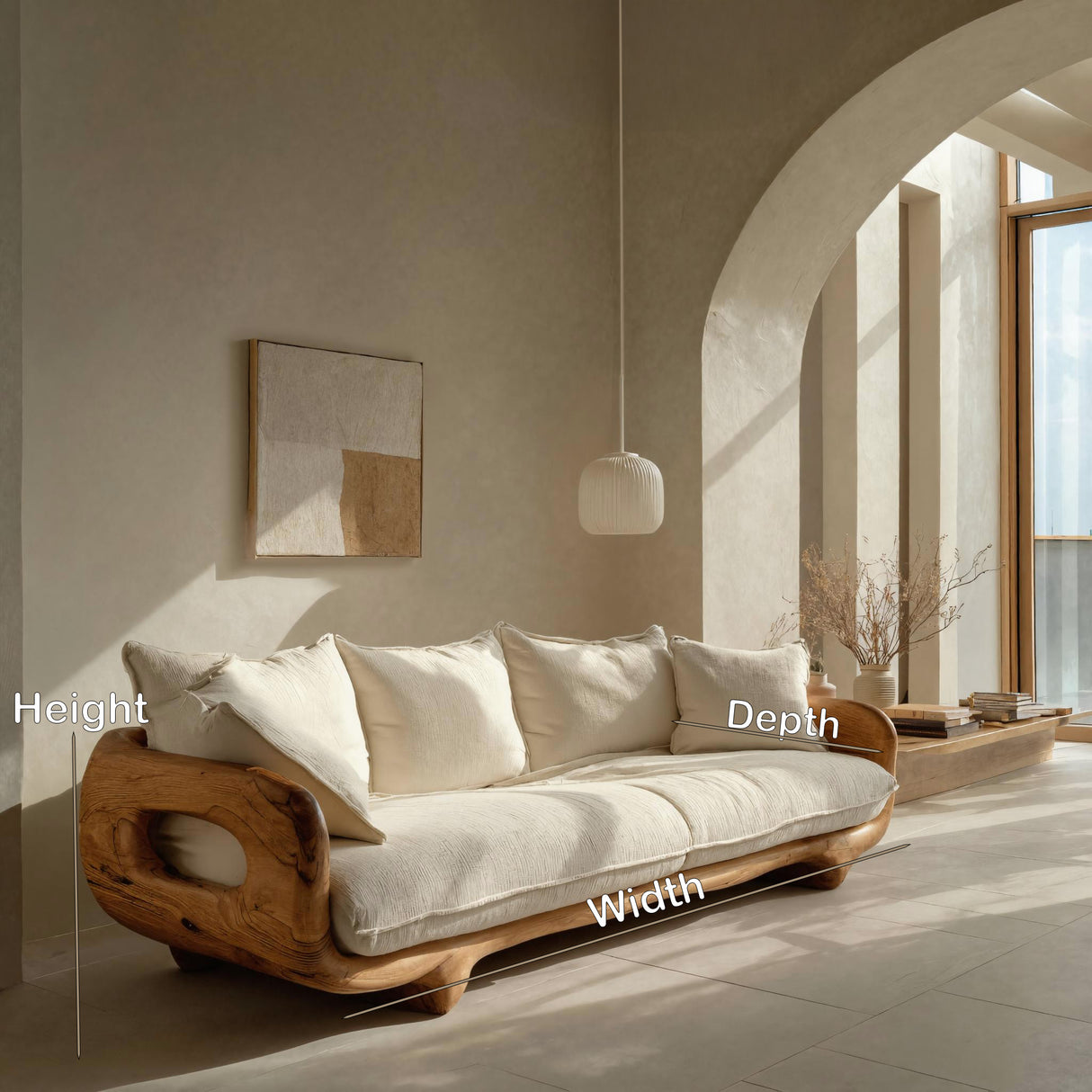 Modern Farmhouse Curved Sofa With Solid Frame For Living Room