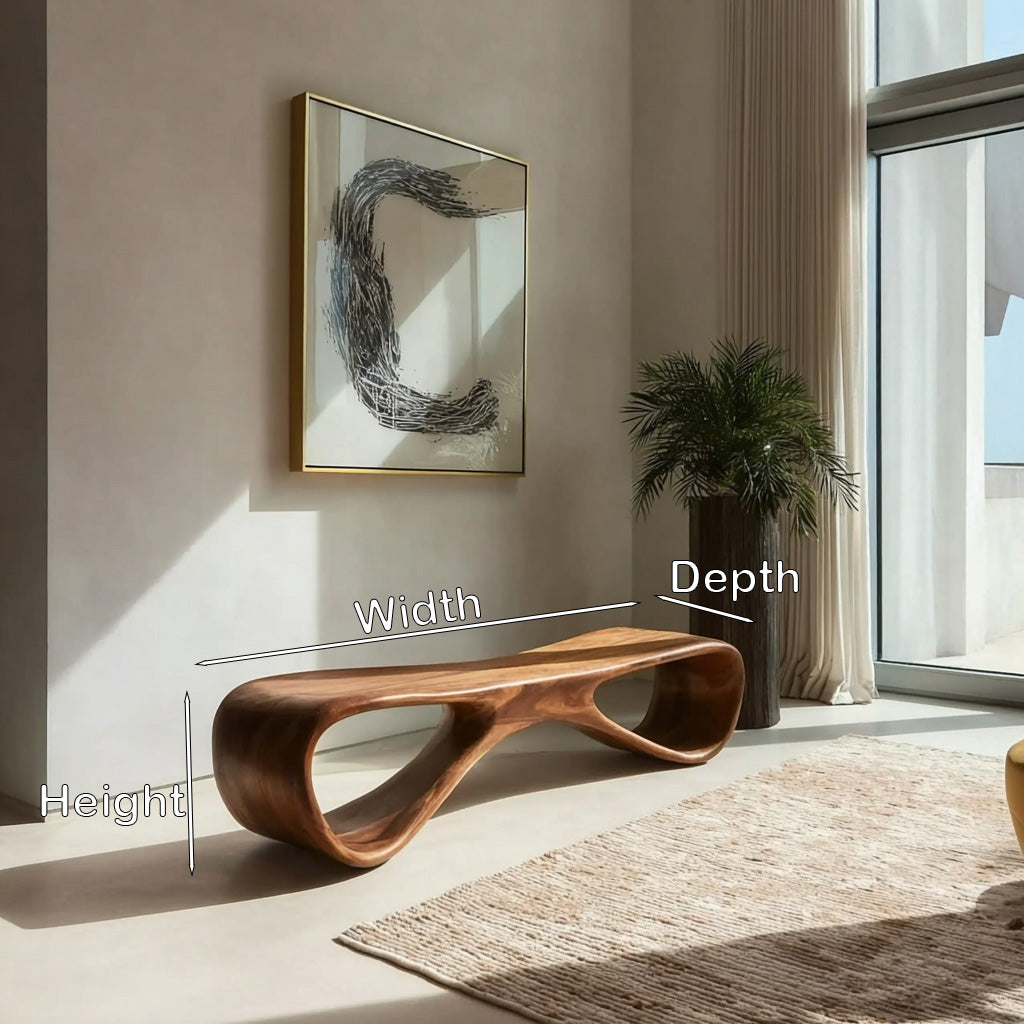 Organic Wooden Bench For Living Room Accent