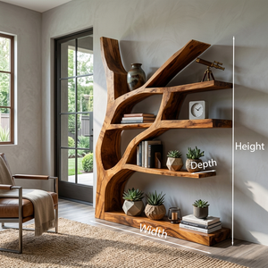 Contemporary Wooden Bookshelf Sculptural Shape For Living Room