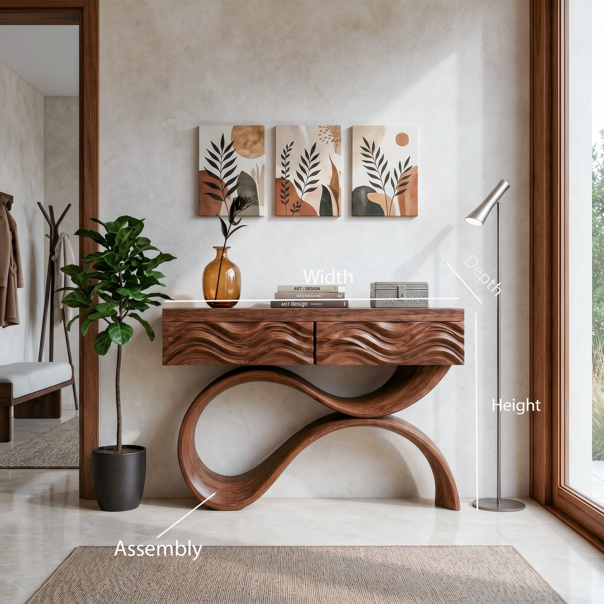 Modern Wood Console Table With Elegant Curved Base For Entryway