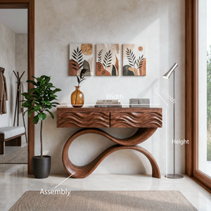 Modern Wood Console Table With Elegant Curved Base For Entryway