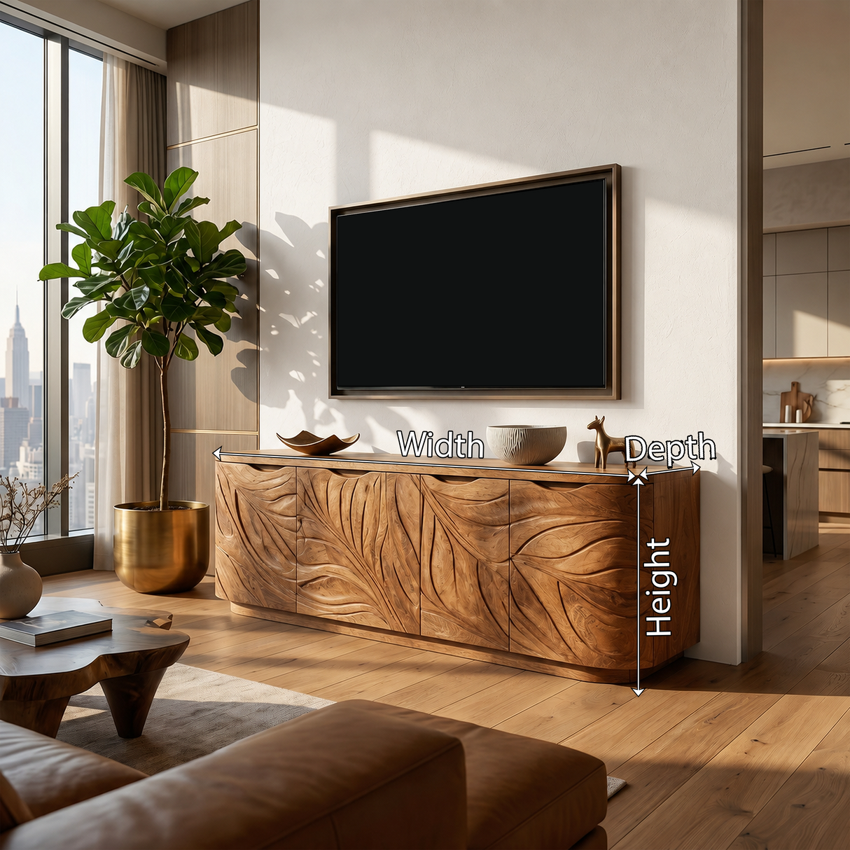 Contemporary Wooden Media Console For Urban Interior