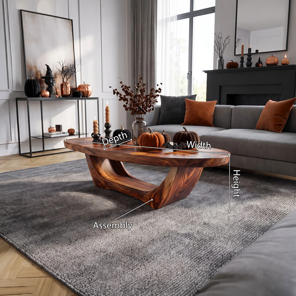 Handcrafted Wooden Live Edge Coffee Table For Living Room Halloween Style