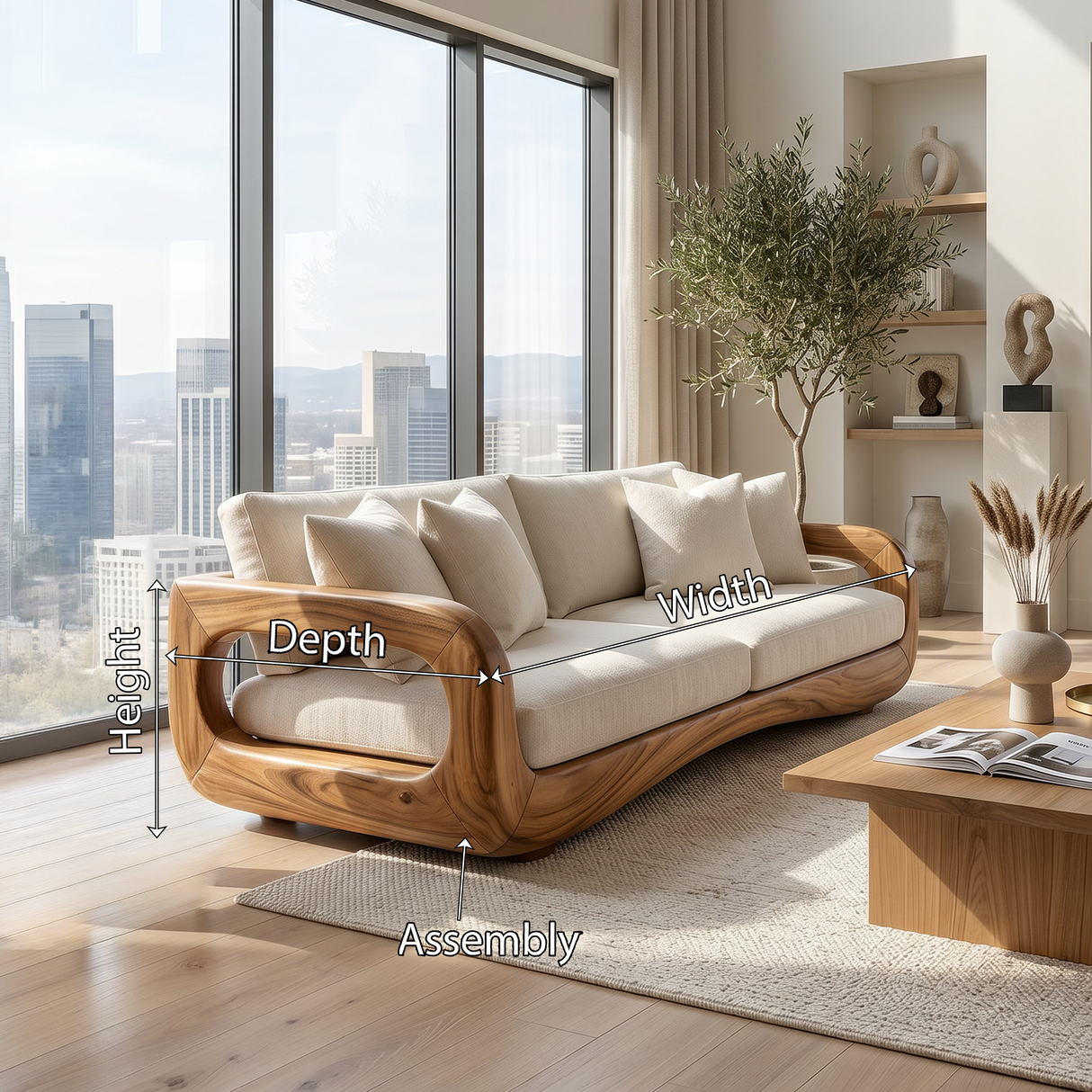 Modern Curved Wooden Sofa For Luxury Penthouse Interior Decor