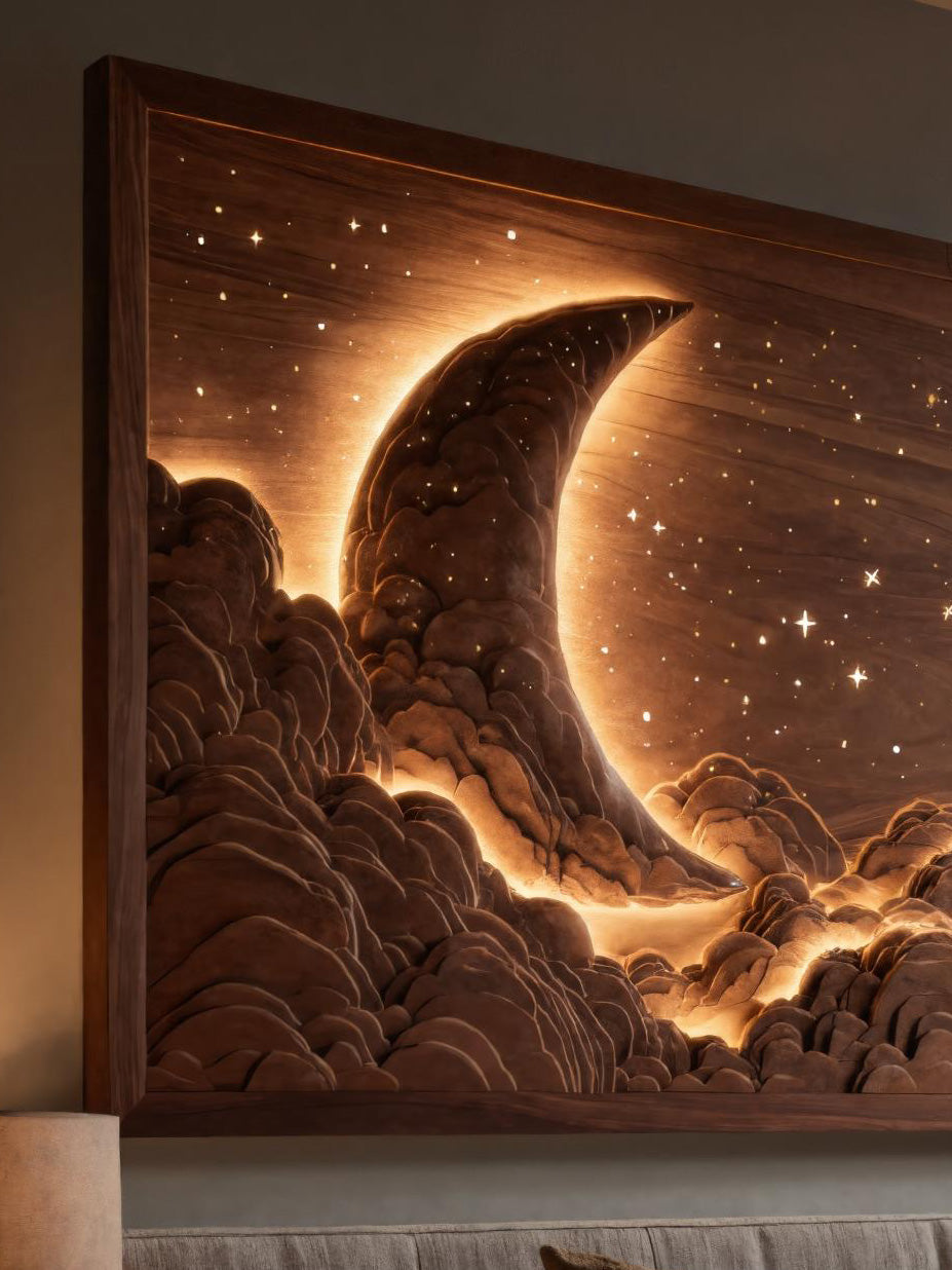 Handcrafted Moon Stars Wooden Wall Art For Bedroom