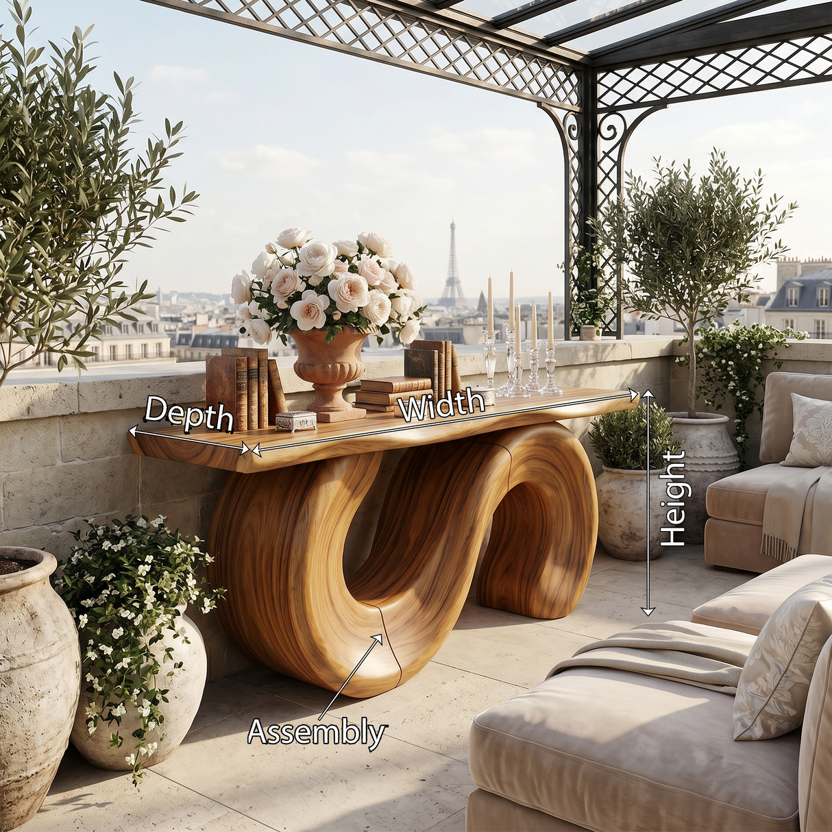 Parisian Wooden Console Table For Terrace Styling