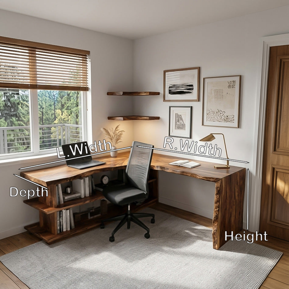 Organic L-Shaped Desk With Shelving For Home Office
