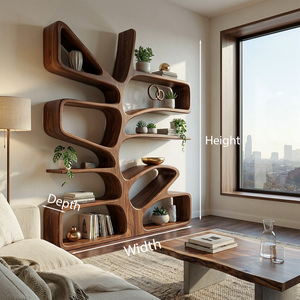 Organic Wooden Bookcase With Sculptural Form For Living Space