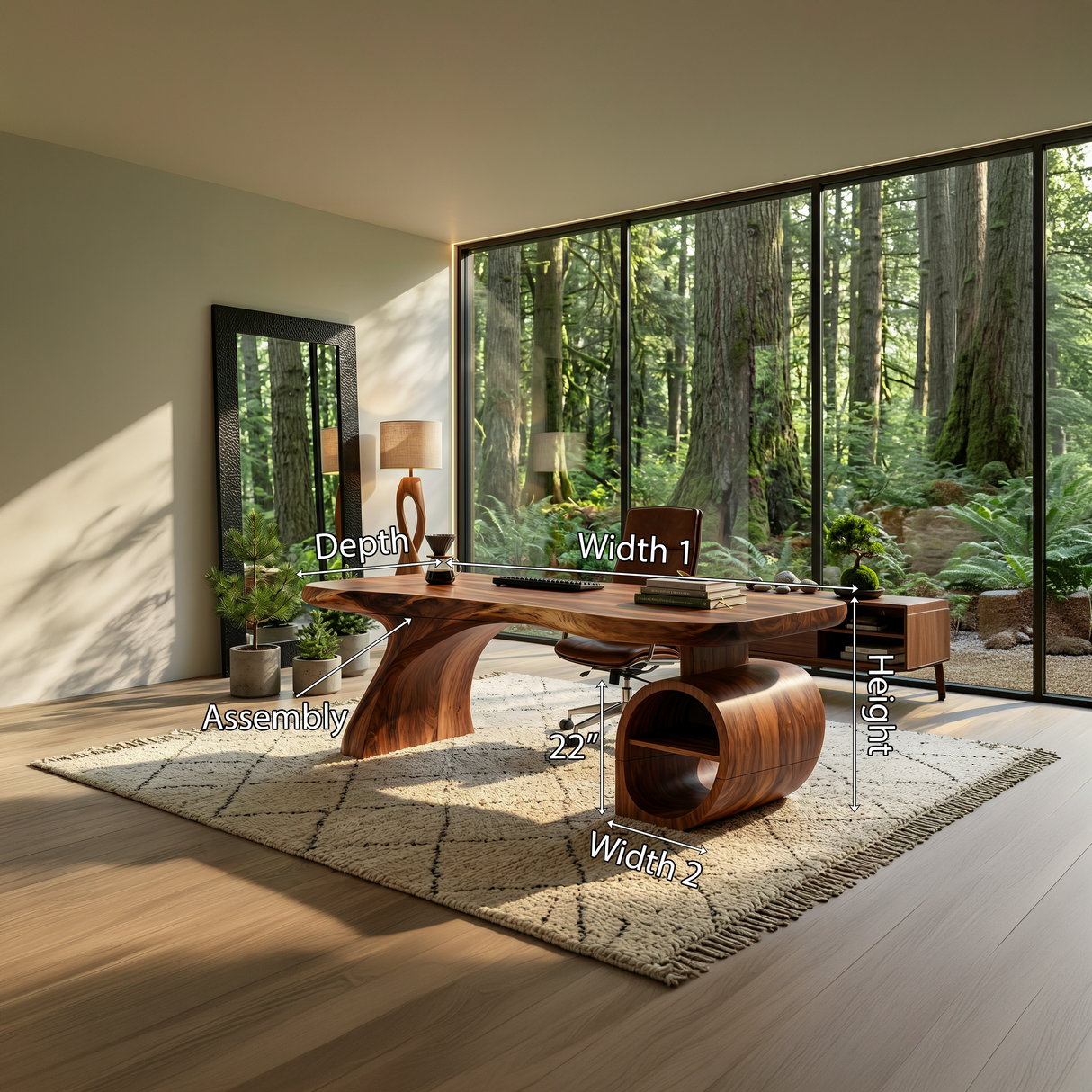 Modern Sculpted Desk With Open Storage For Home Office
